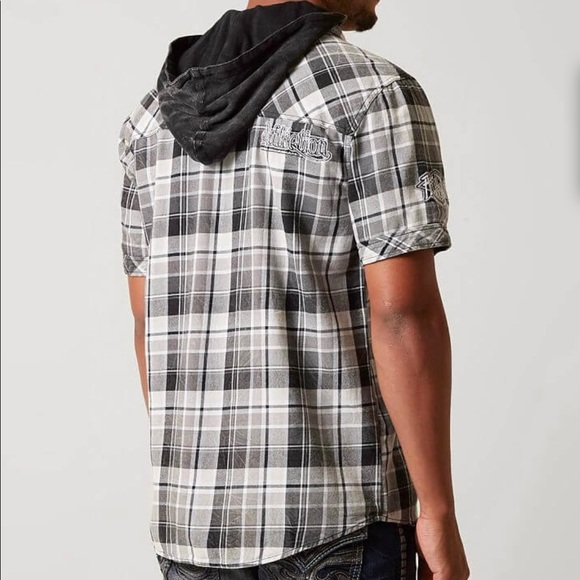 Affliction Hooded Snap Up Tee. L - Picture 2 of 15